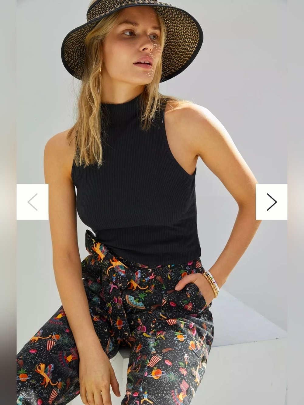 Anthropologie Maeve Mock Neck Ribbed Sleeveless Top Black Medium